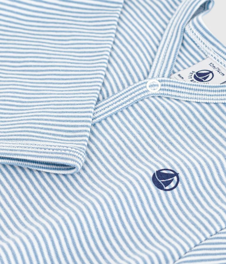 Babies' pinstriped cotton pyjama suit blue/white