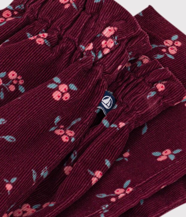Babies' corduroy trousers printed with flowers red/multicolor