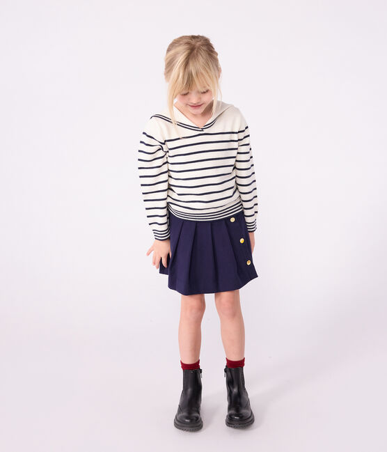 Children's stripy cotton sailor jumper MARSHMALLOW blue/SOIR