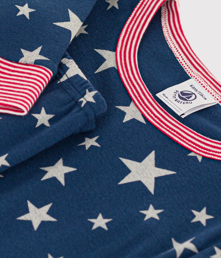 Children's glow in the dark star-printed cotton pyjamas blue/white