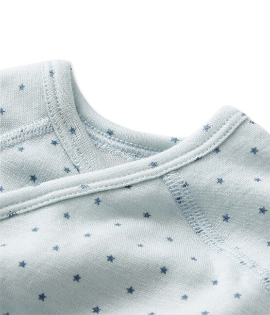 Newborn baby boys' long-sleeved bodysuit in wool and cotton FRAICHEUR blue/TEMPETE grey