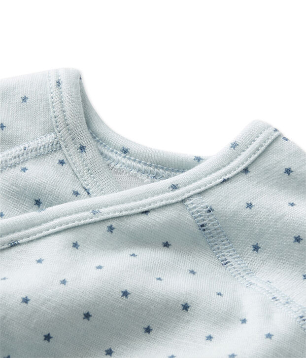 Newborn baby boys' long-sleeved bodysuit in wool and cotton blue/grey