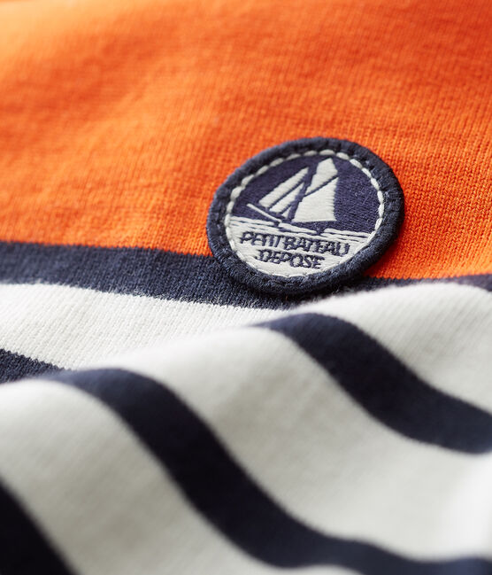 Baby boys' colourblock breton striped Sweatshirt CAROTTE orange/MARSHMALLOW white/SMOKING