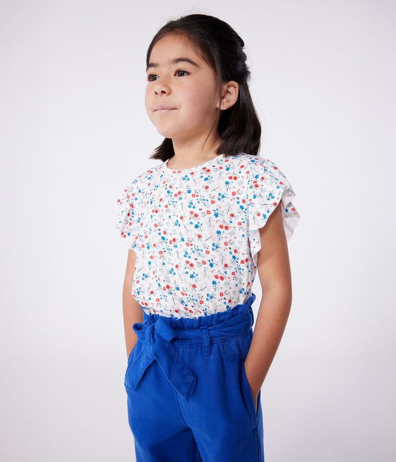 Children's short-sleeved floral cotton T-shirt white/multicolor