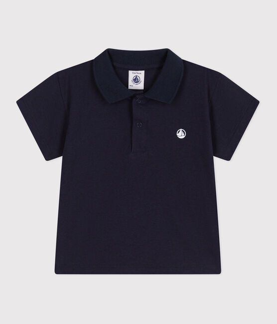 Babies' short-sleeved plain cotton polo shirt SMOKING blue