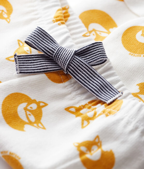 Baby boy's plain fleece trousers MARSHMALLOW white/BOUDOR yellow