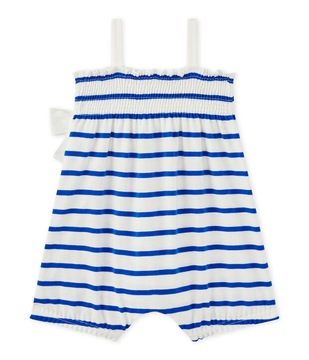 Baby girl's romper with straps white/blue