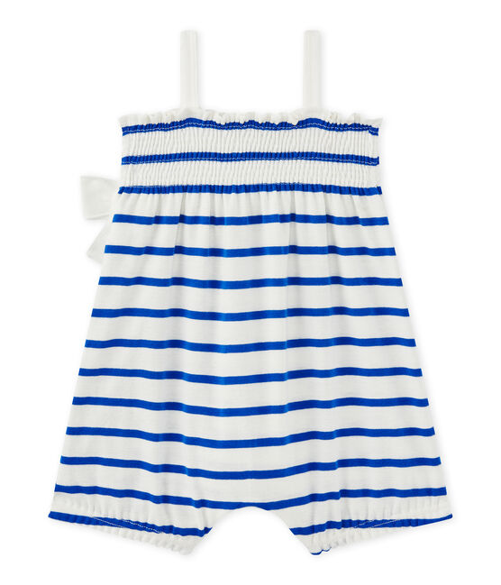 Baby girl's romper with straps MARSHMALLOW white/PERSE blue