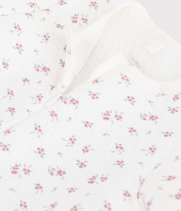 Babies' flower-print tube knit pyjama suit white/pink