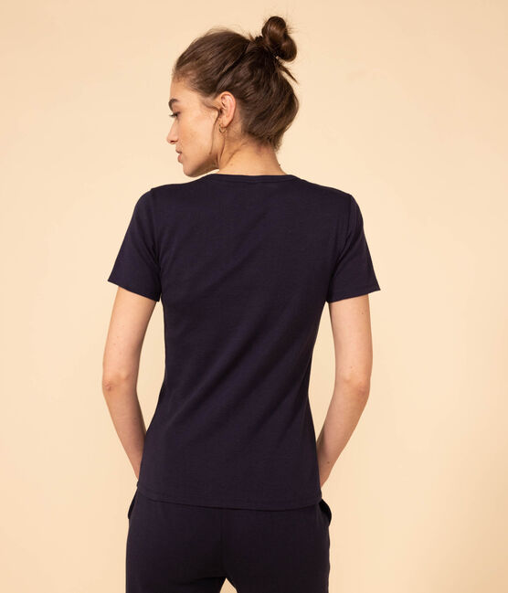 Women's iconic plain short-sleeved rib knit T-shirt SMOKING blue