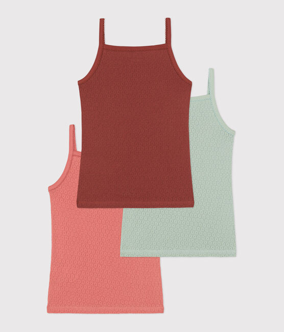 Girls' Plain Cotton Openwork Vest Tops - 3-Pack variante 1