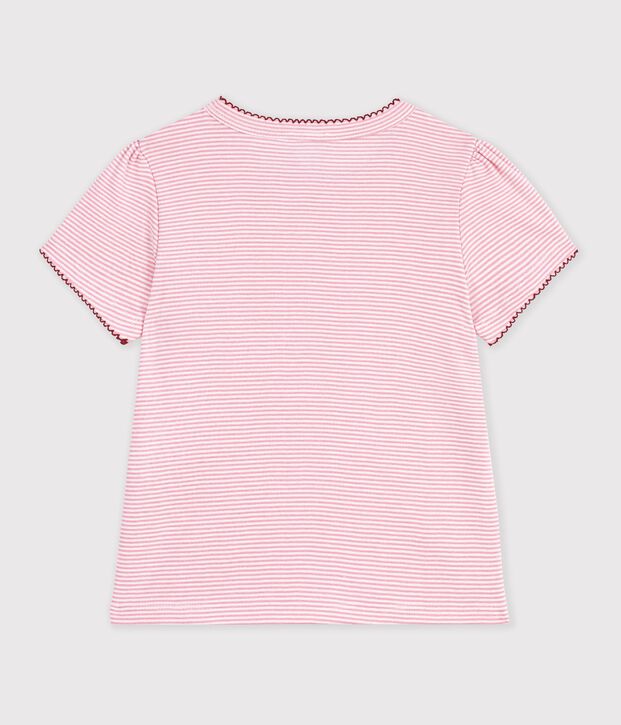 Children's short-sleeved stripy T-shirt pink/white