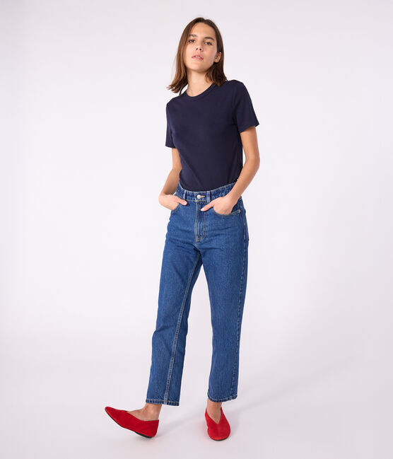 Women's Iconic plain short-sleeved rib knit T-shirt SMOKING blue
