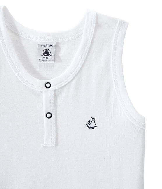 Boy's tank top with snap buttons at neckline ECUME white