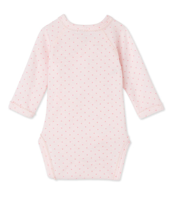Newborn baby girls' long-sleeved bodysuit in wool and cotton VIENNE pink/GRETEL pink