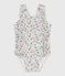 Babies' one-piece swimsuit with frills and a floral print. MARSHMALLOW white/MULTICO white