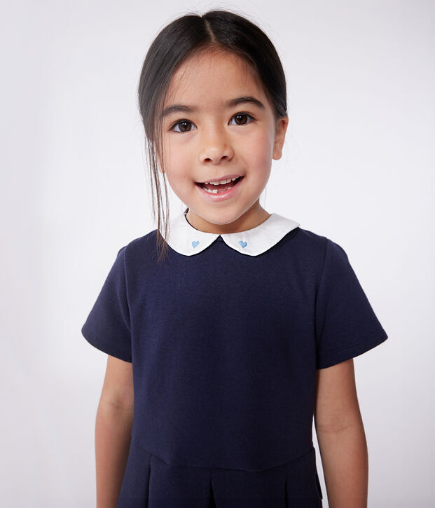 Children's short-sleeved plain cotton dress blue