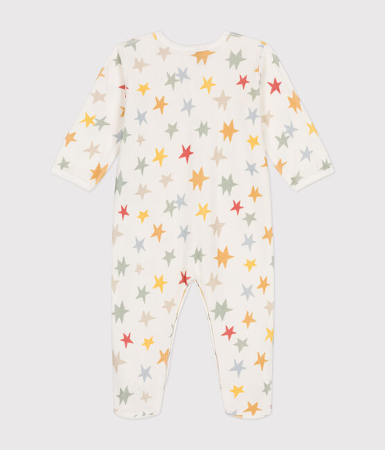 Babies' star print velour pyjamas MARSHMALLOW white/MULTICO white