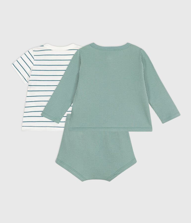 Three-piece newborn set in cotton, including a stripy lemon design T-shirt PAUL /MULTICO