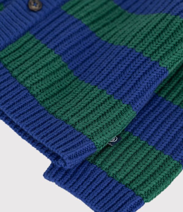 Babies' stripy wool and cotton knit cardigan multicolor/green