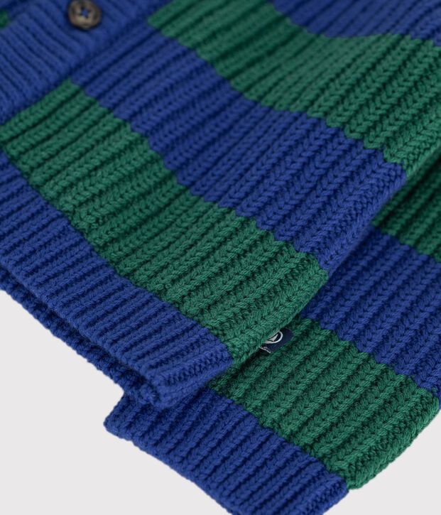 Babies' stripy wool and cotton knit cardigan multicolor/green