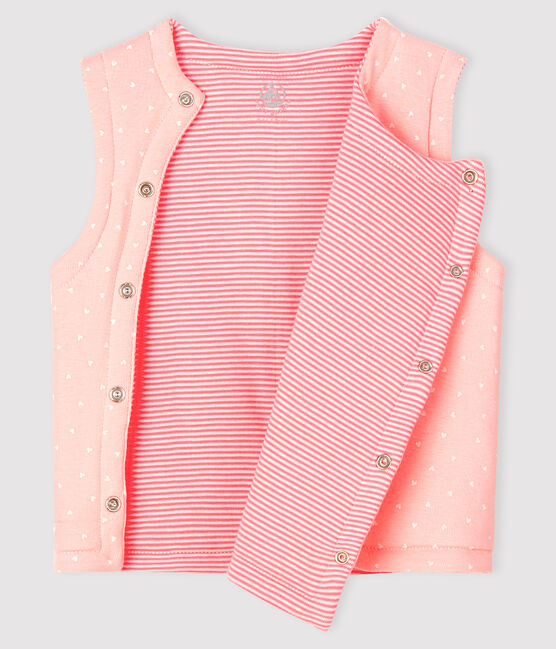 Baby Girls' Reversible Sleeveless Vest in Padded Rib Knit MINOIS pink/MARSHMALLOW white