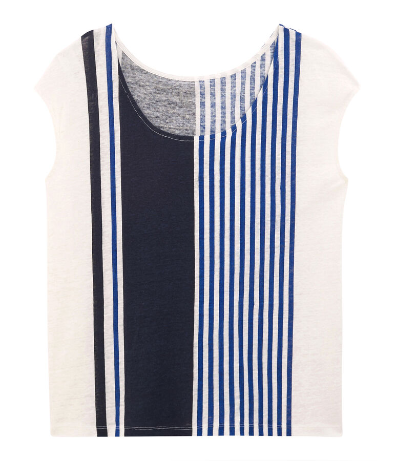 Women's short-sleeved linen t-shirt white/multicolor