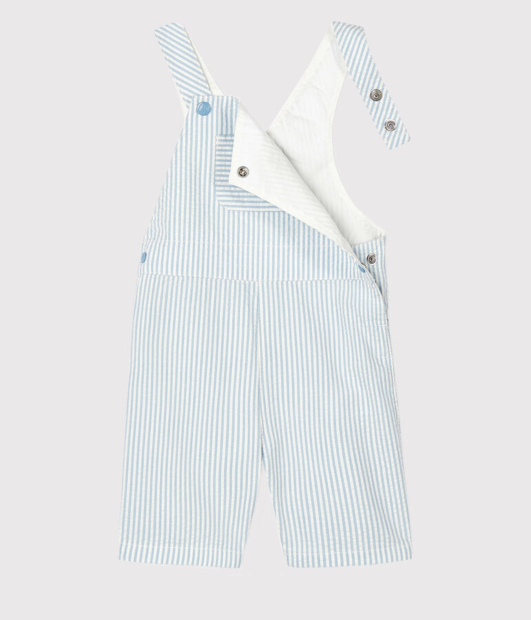 Baby Boys' Striped Short Dungarees ACIER blue/MARSHMALLOW white