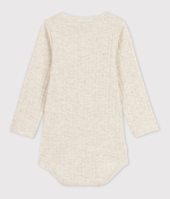 Babies' Long-Sleeved Cotton Henley Bodysuit MONTELIMAR CHINE beige
