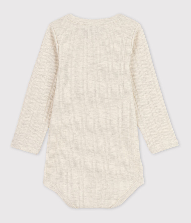 Babies' Long-Sleeved Cotton Henley Bodysuit beige