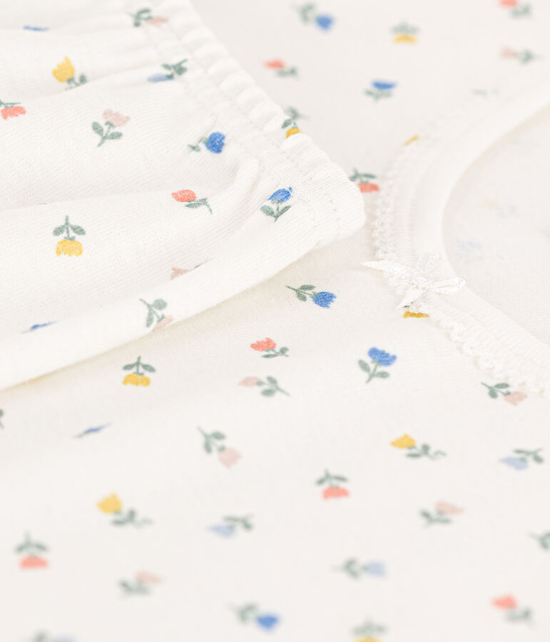 Girls' Snugfit Short Cotton Pyjamas MARSHMALLOW white/MULTICO white