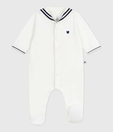 Solid-color Velour baby sleepsuit with a V-neck collar