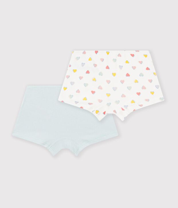 Pack of childrens' long cotton shorties with hearts multicolor