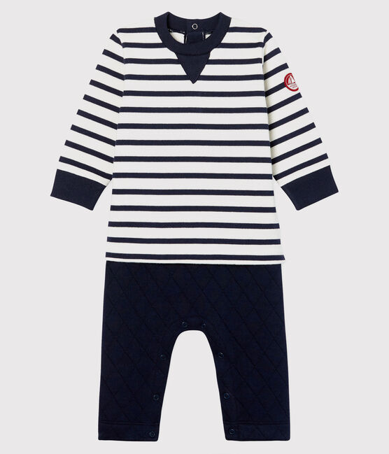 Baby Boys' Faux 2-Piece Romper MARSHMALLOW white/SMOKING blue