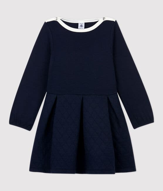 Girls' Long-Sleeved Cotton and Tube Knit Dress SMOKING blue