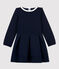 Girls' Long-Sleeved Cotton and Tube Knit Dress SMOKING blue