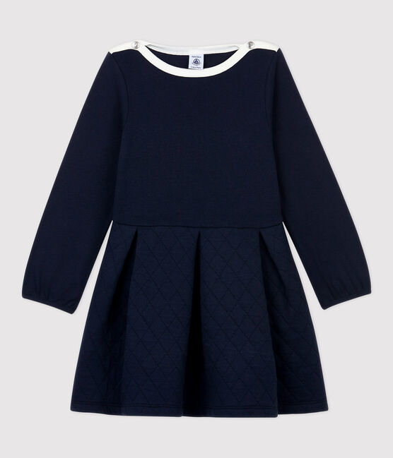 Girls' Long-Sleeved Cotton and Tube Knit Dress SMOKING blue