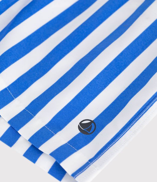 Children's stripy cotton swim shorts blue/white