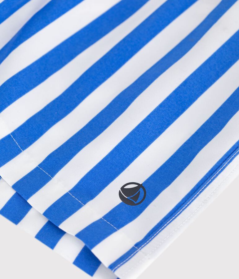 Children's stripy cotton swim shorts DELPHINIUM /MARSHMALLOW