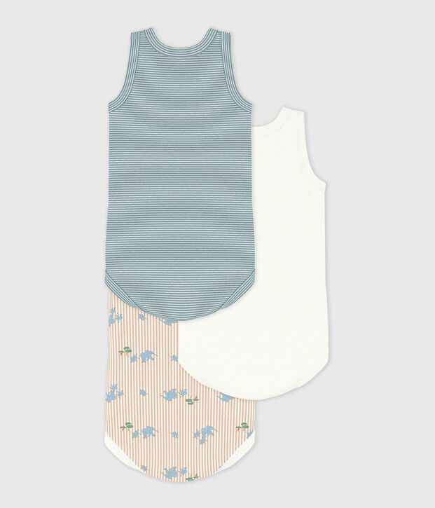Pack of babies' sleeveless elephant print cotton bodies multicolor
