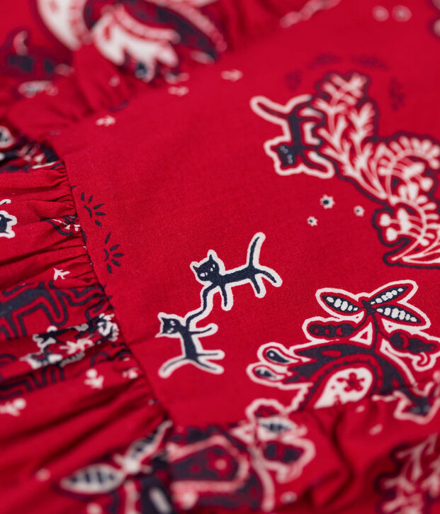 Girls' Short-Sleeved Poplin Dress red/multicolor