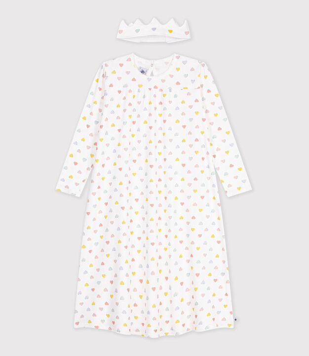 Children's princess fancy dress nightdress and tiara in cotton white/multicolor