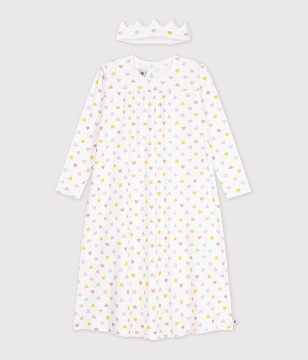 Children's princess fancy dress nightdress and tiara in cotton white/multicolor