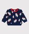 Babies' cotton sweatshirt with a large-scale boat print MEDIEVAL blue/MULTICO white