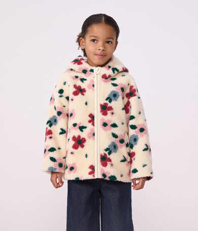 Children's hooded jacket in floral sherpa