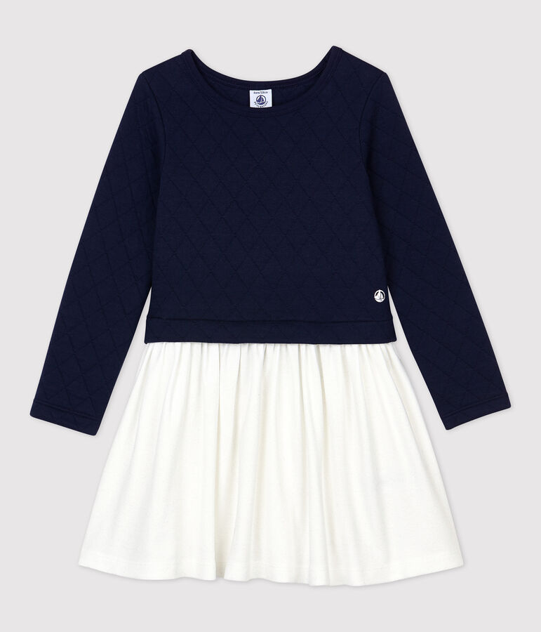 Girls' Long-Sleeved Tube Knit Dress SMOKING blue/MULTICO white