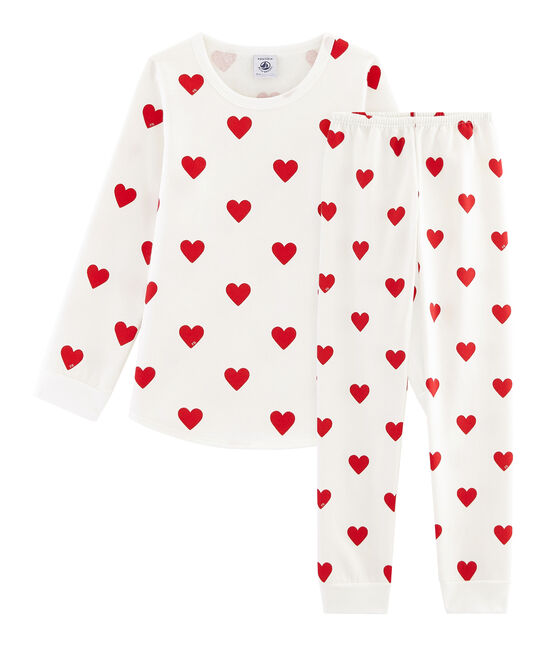 Girls-Boys' Fleece Pyjamas MARSHMALLOW white/TERKUIT red