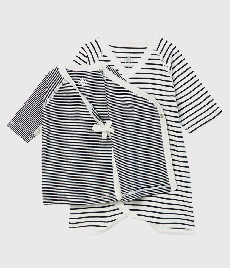 Babies' Stripy Organic Cotton Kimono Bodysuit and Undershirt Set multicolor