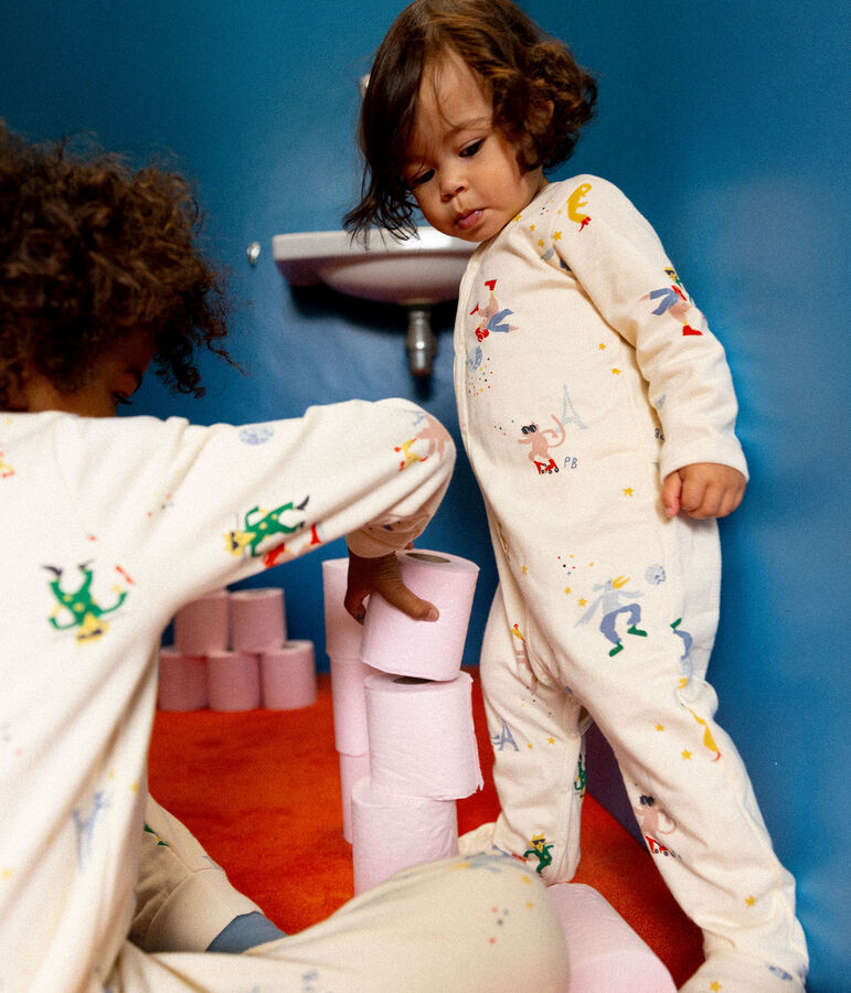 Babies' Paris Themed Fleece Sleepsuit Ecru/multicolor