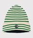 Children's stripy knitted beanie hat lined in polar fleece
